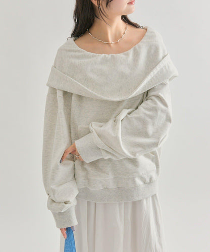 連帽一字肩衛衣