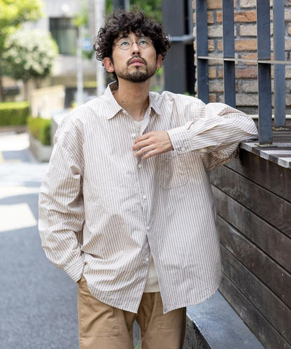 特別常規領寬幅長袖條紋襯衫