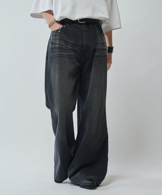 【SURJENT】 鉚釘寬鬆直筒牛仔褲