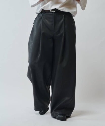 【SURJENT】 合成皮寬鬆直筒褲