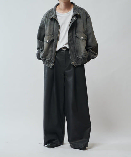 【SURJENT】 合成皮寬鬆直筒褲