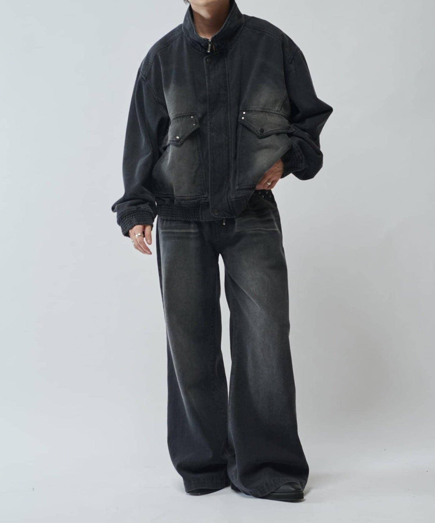 【SURJENT】 鉚釘寬鬆直筒牛仔褲