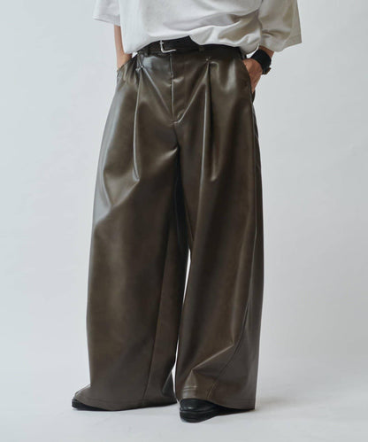 【SURJENT】 合成皮寬鬆直筒褲