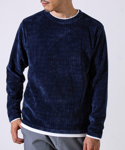 【疊穿感即刻時尚】燈芯絨假兩件長袖T恤