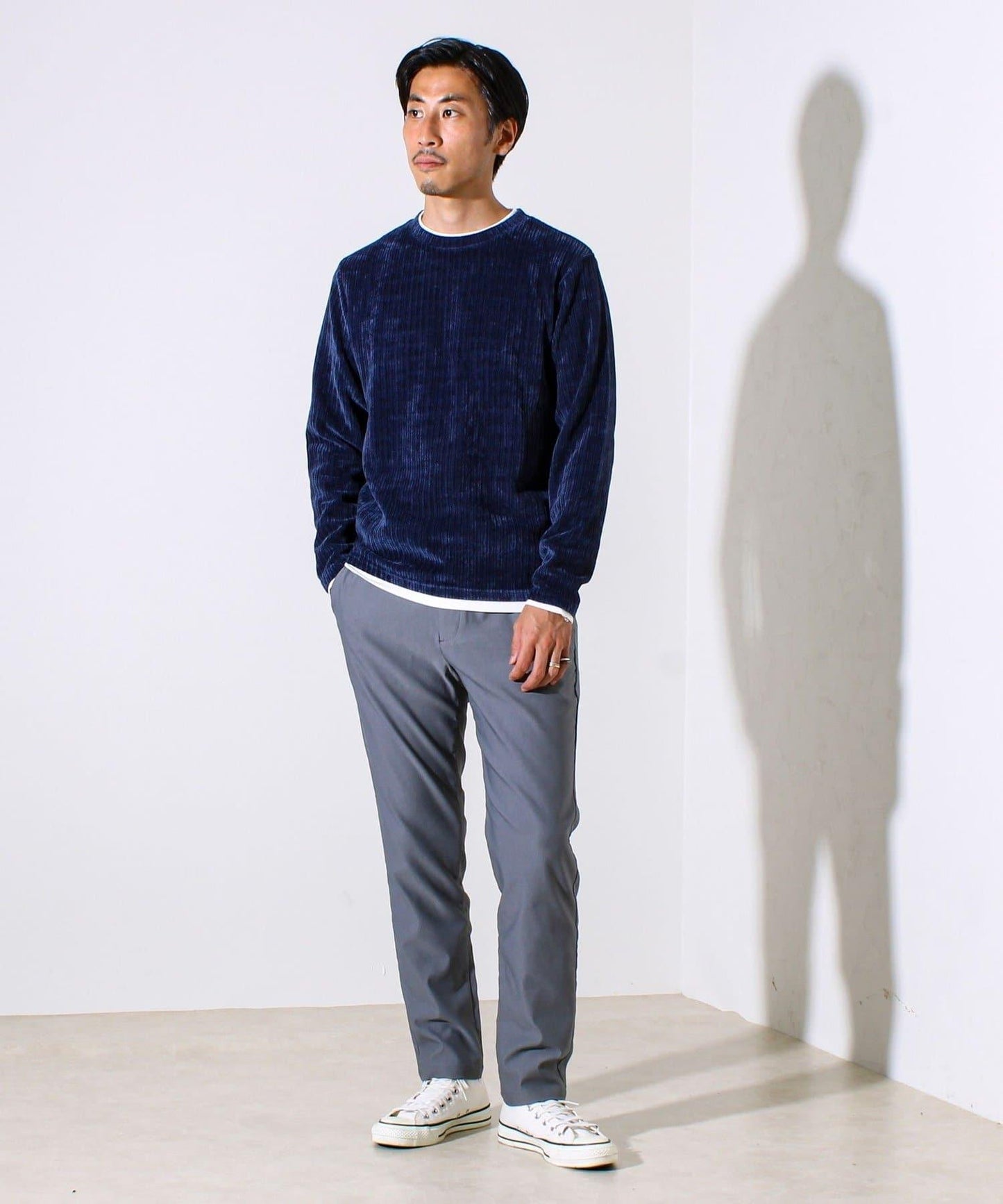 【疊穿感即刻時尚】燈芯絨假兩件長袖T恤