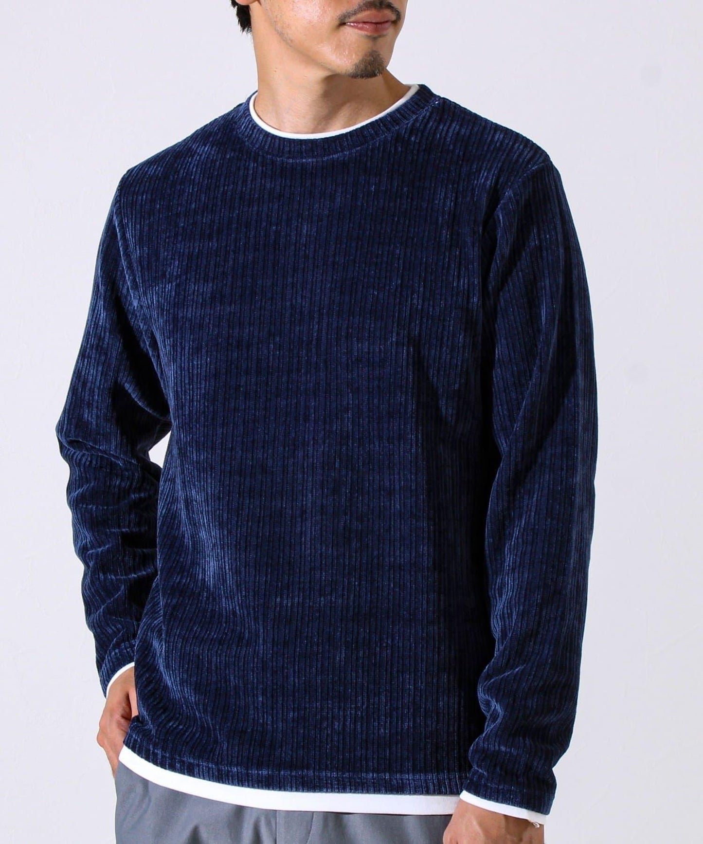 【疊穿感即刻時尚】燈芯絨假兩件長袖T恤