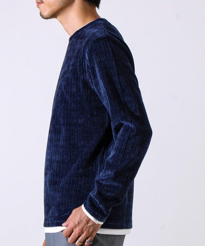 【疊穿感即刻時尚】燈芯絨假兩件長袖T恤