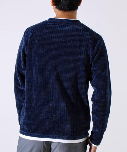 【疊穿感即刻時尚】燈芯絨假兩件長袖T恤