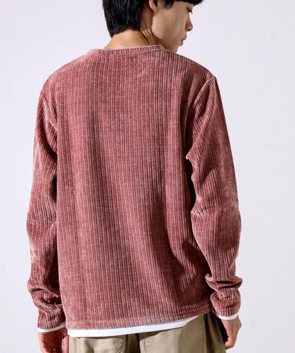 【疊穿感即刻時尚】燈芯絨假兩件長袖T恤