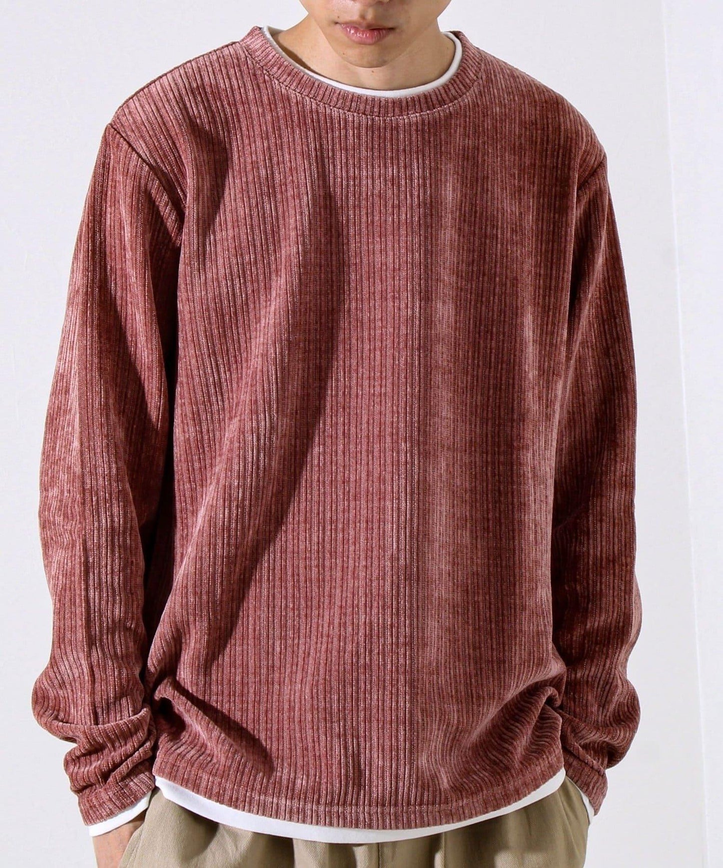 【疊穿感即刻時尚】燈芯絨假兩件長袖T恤