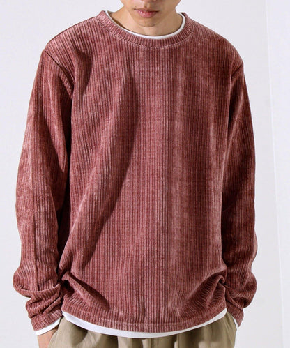 【疊穿感即刻時尚】燈芯絨假兩件長袖T恤