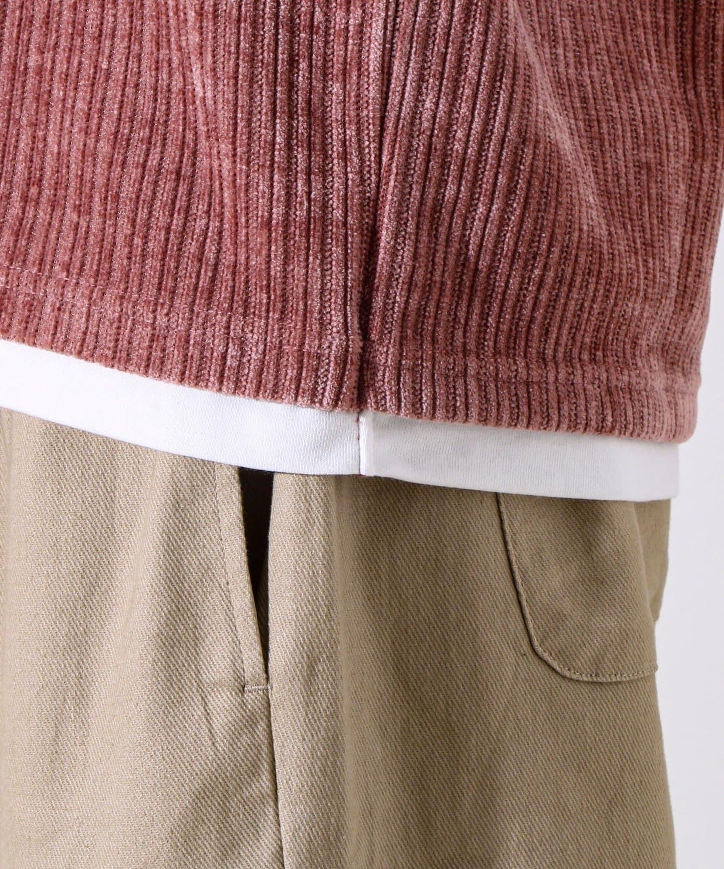 【疊穿感即刻時尚】燈芯絨假兩件長袖T恤