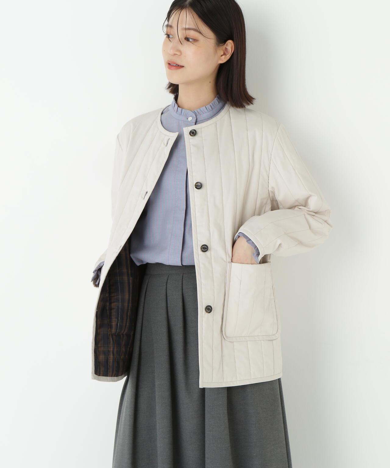 豎紋絎縫無領夾克
