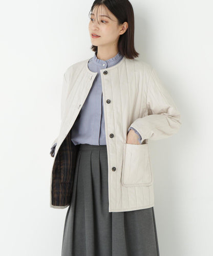 豎紋絎縫無領夾克