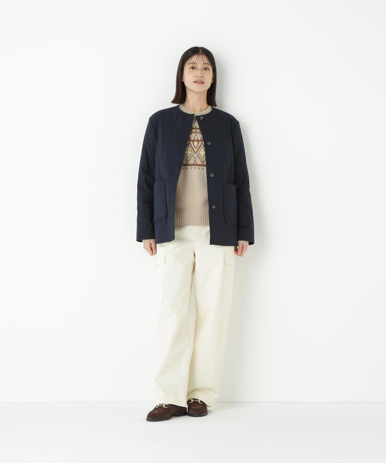 豎紋絎縫無領夾克