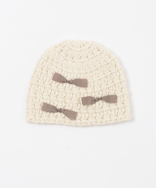 格紋蝴蝶結針織毛線帽