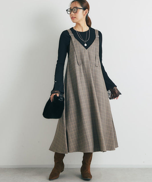 經典風格◎配色混合格紋連衣裙
