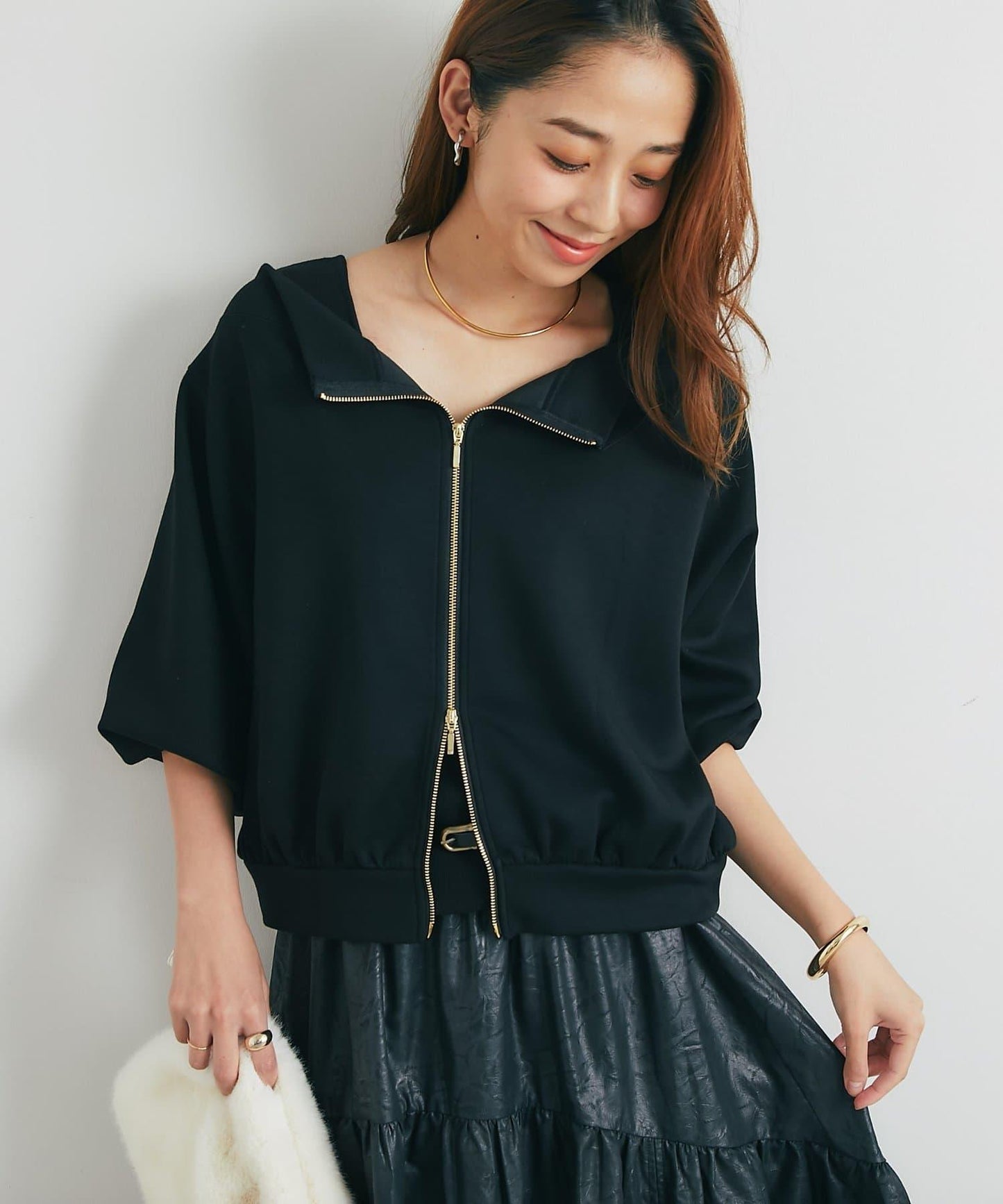 2WAY刺繡拉鍊套頭衫