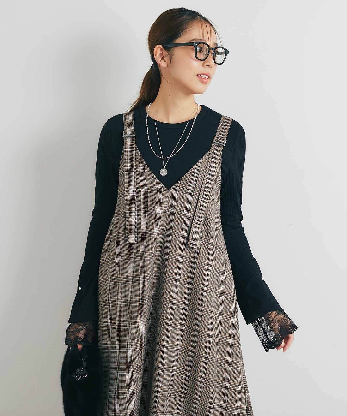 經典風格◎配色混合格紋連衣裙
