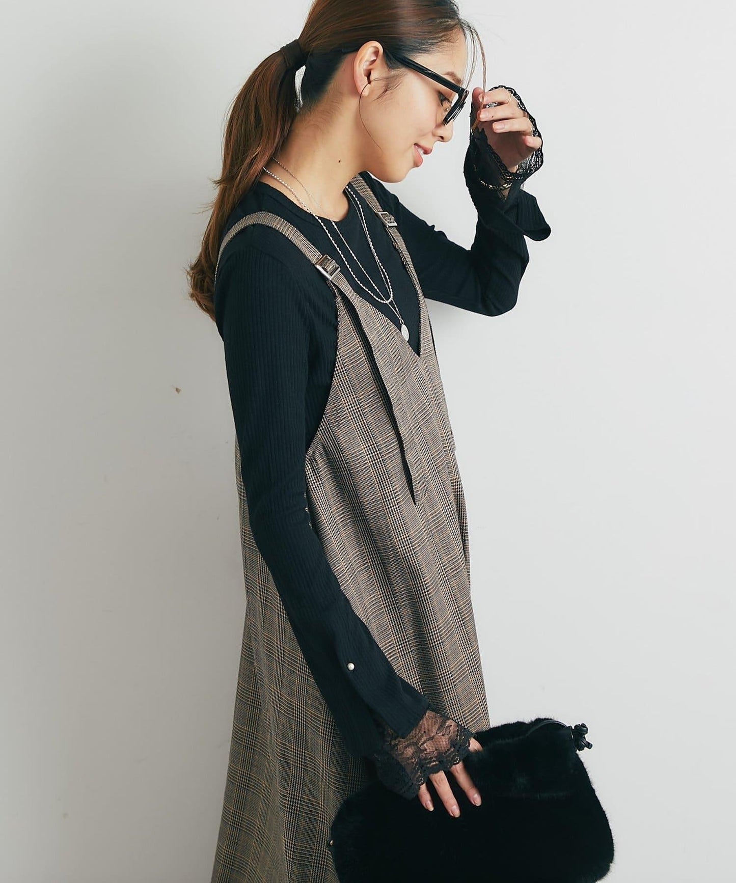 經典風格◎配色混合格紋連衣裙