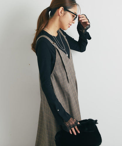 經典風格◎配色混合格紋連衣裙