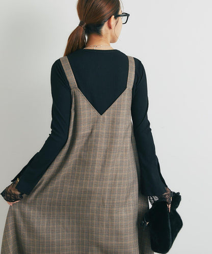 經典風格◎配色混合格紋連衣裙