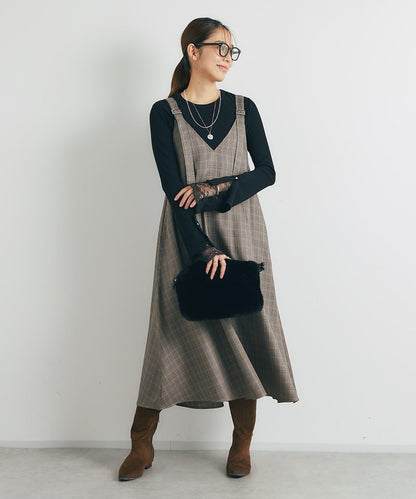 經典風格◎配色混合格紋連衣裙