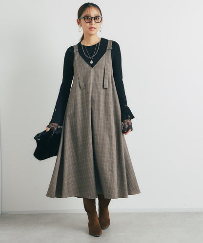經典風格◎配色混合格紋連衣裙