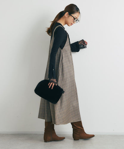 經典風格◎配色混合格紋連衣裙