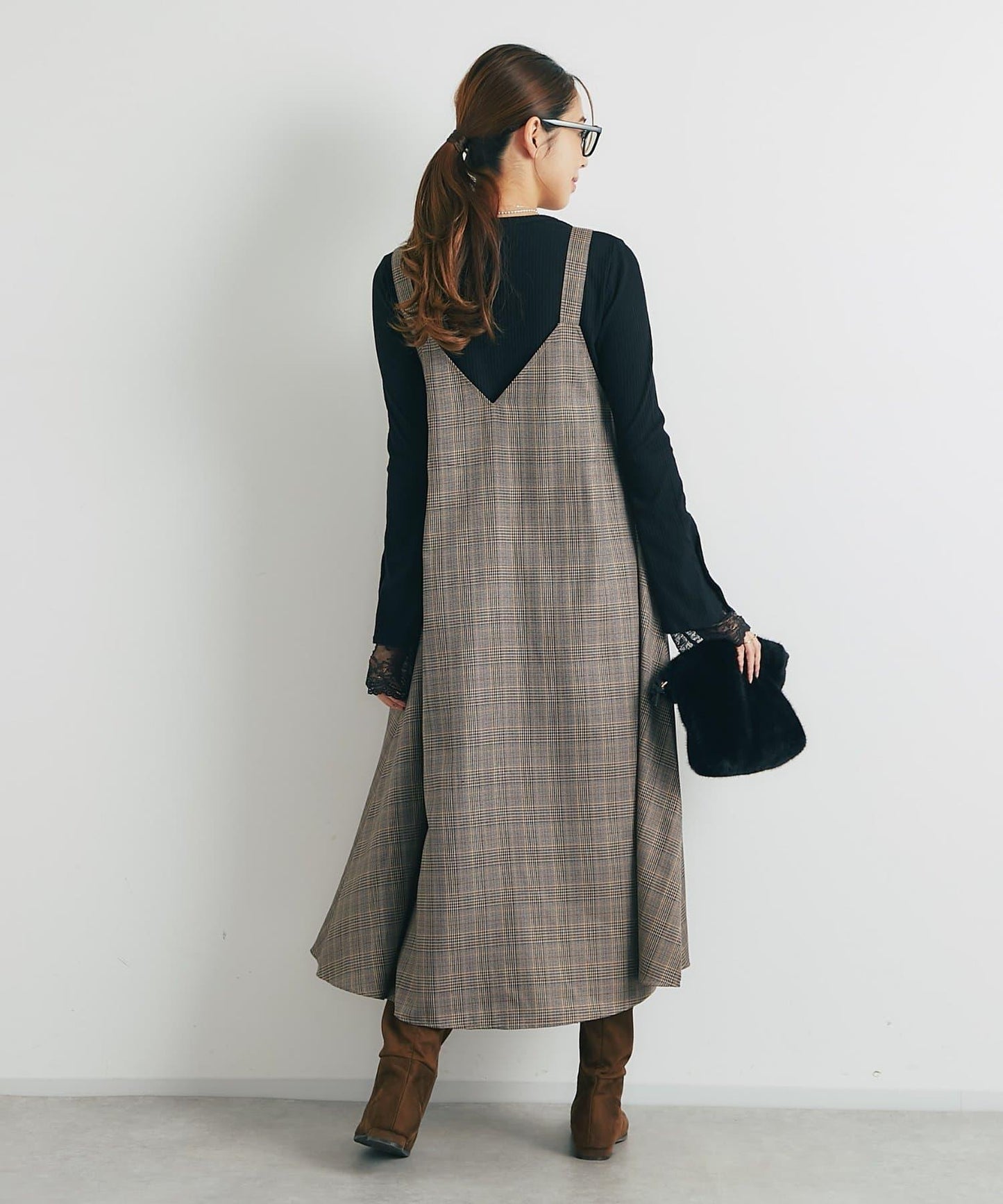 經典風格◎配色混合格紋連衣裙