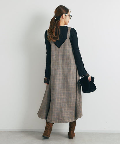 經典風格◎配色混合格紋連衣裙