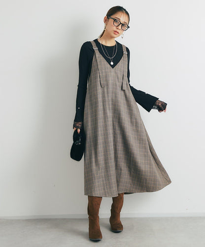 經典風格◎配色混合格紋連衣裙