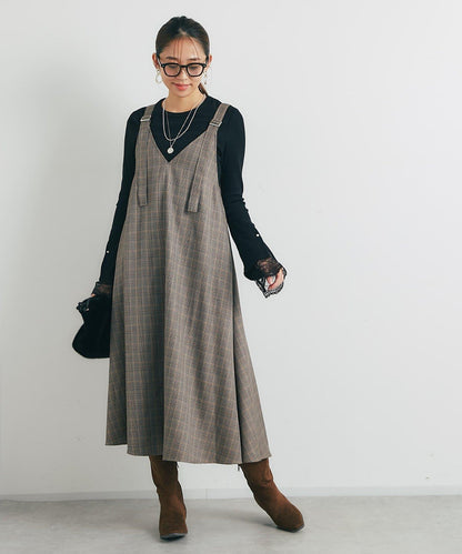經典風格◎配色混合格紋連衣裙