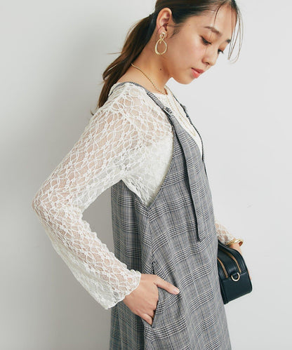 經典風格◎配色混合格紋連衣裙