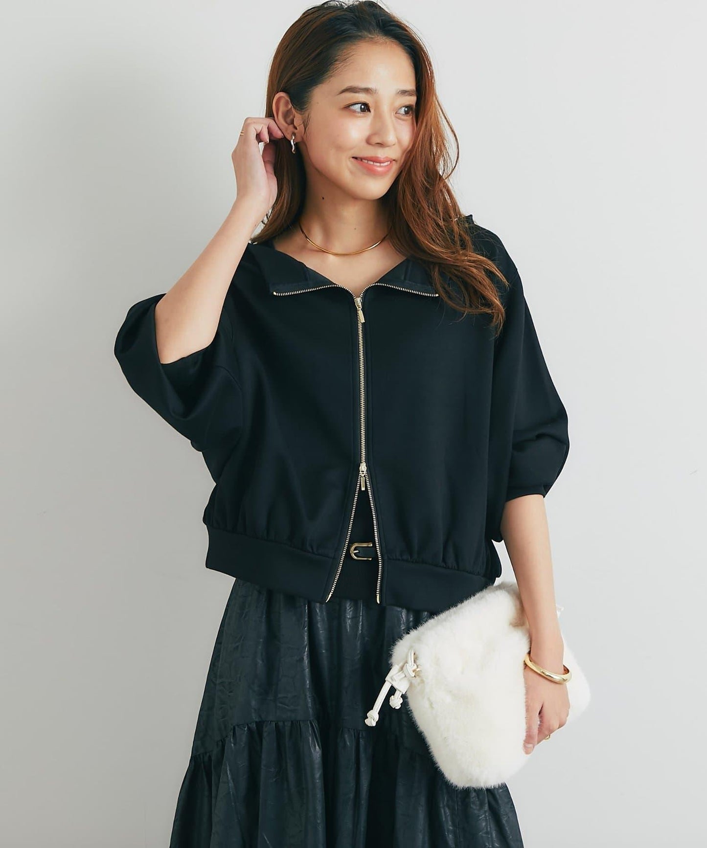 2WAY刺繡拉鍊套頭衫