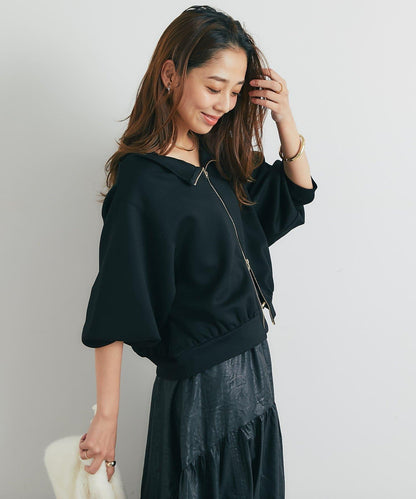 2WAY刺繡拉鍊套頭衫