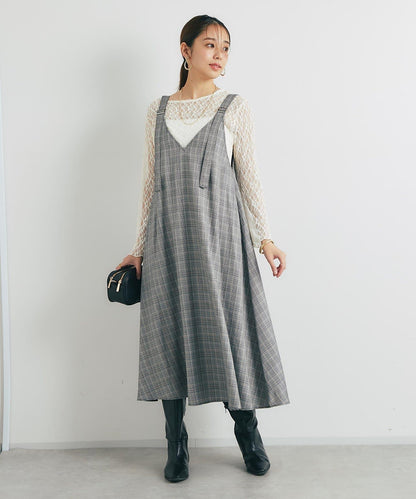 經典風格◎配色混合格紋連衣裙