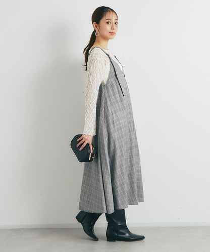 經典風格◎配色混合格紋連衣裙