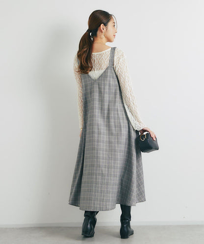 經典風格◎配色混合格紋連衣裙
