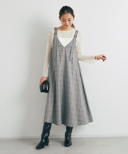 經典風格◎配色混合格紋連衣裙
