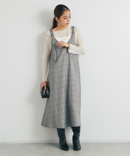 經典風格◎配色混合格紋連衣裙