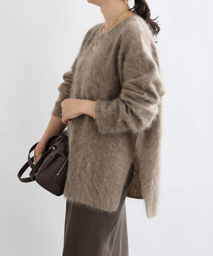 【蓬鬆質感】起毛羊毛側開叉針織衫