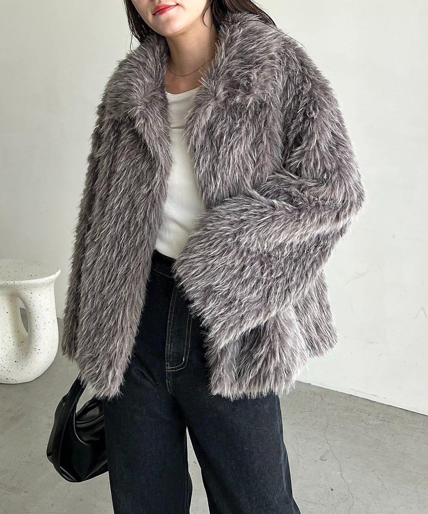 【有多種尺碼/輕量】混色仿毛立領大衣