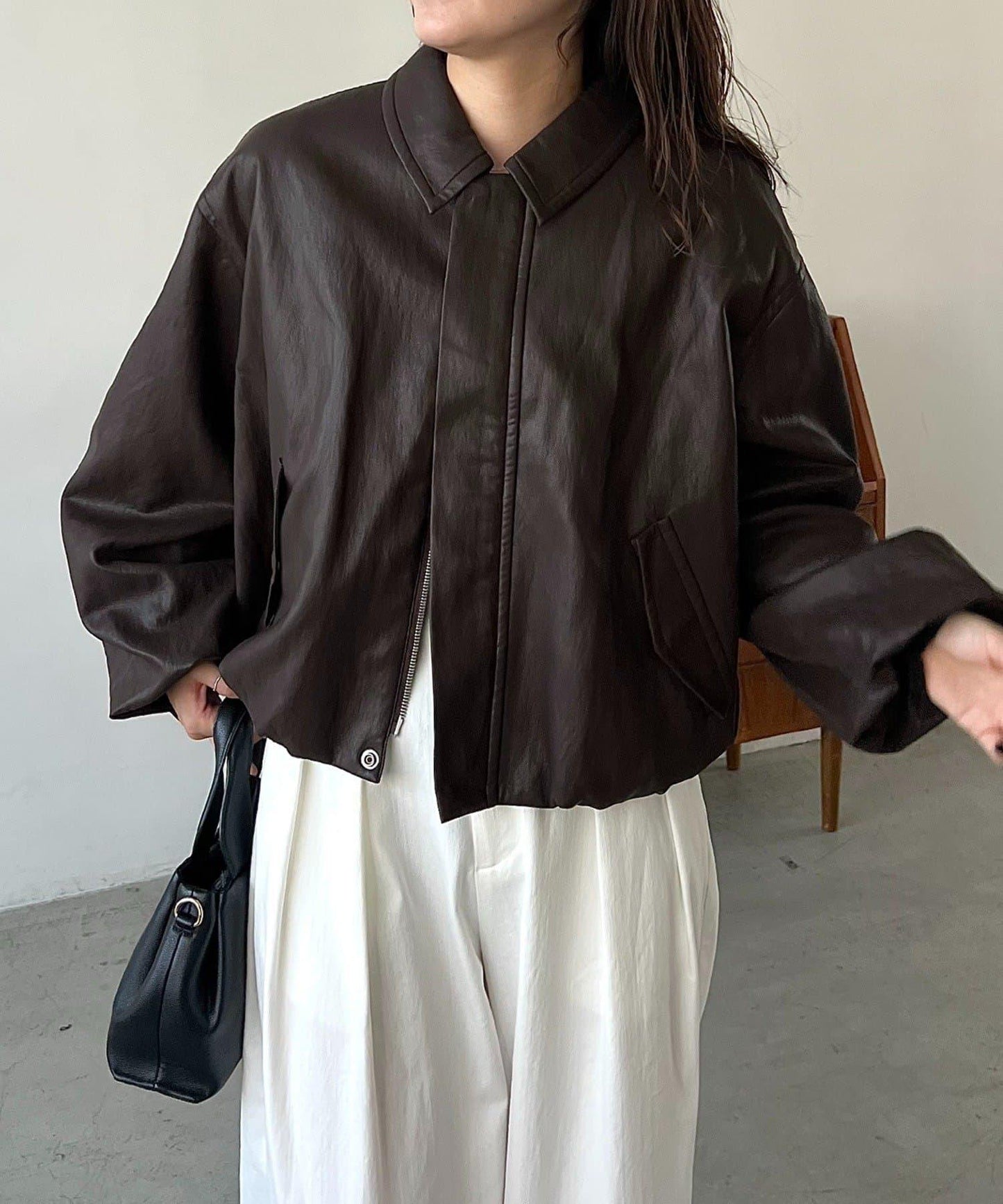 【有多種尺碼/輕量】泡泡袖皮革夾克