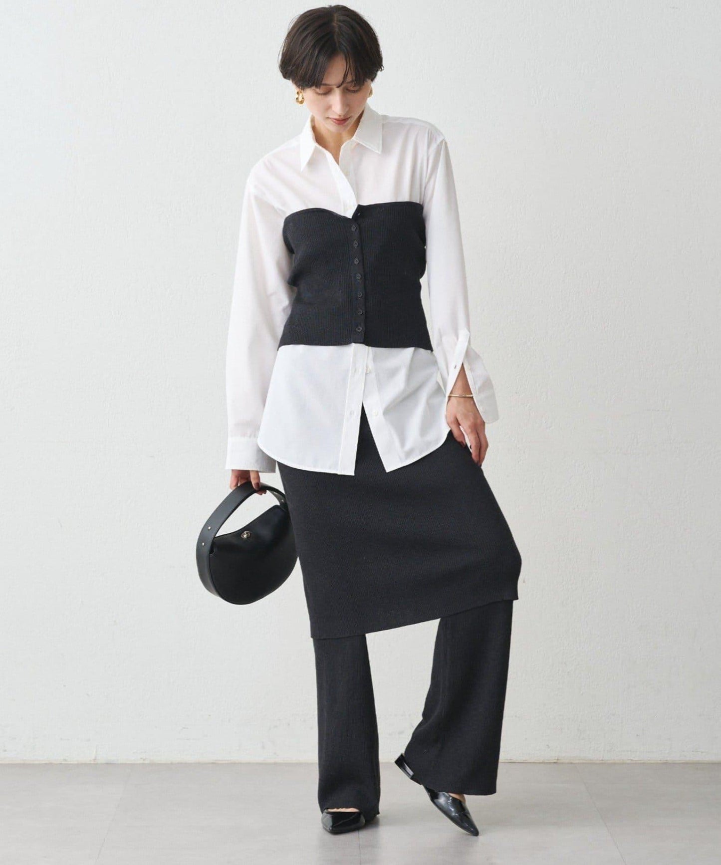 【Loungedress】襯衫+針織背心套裝