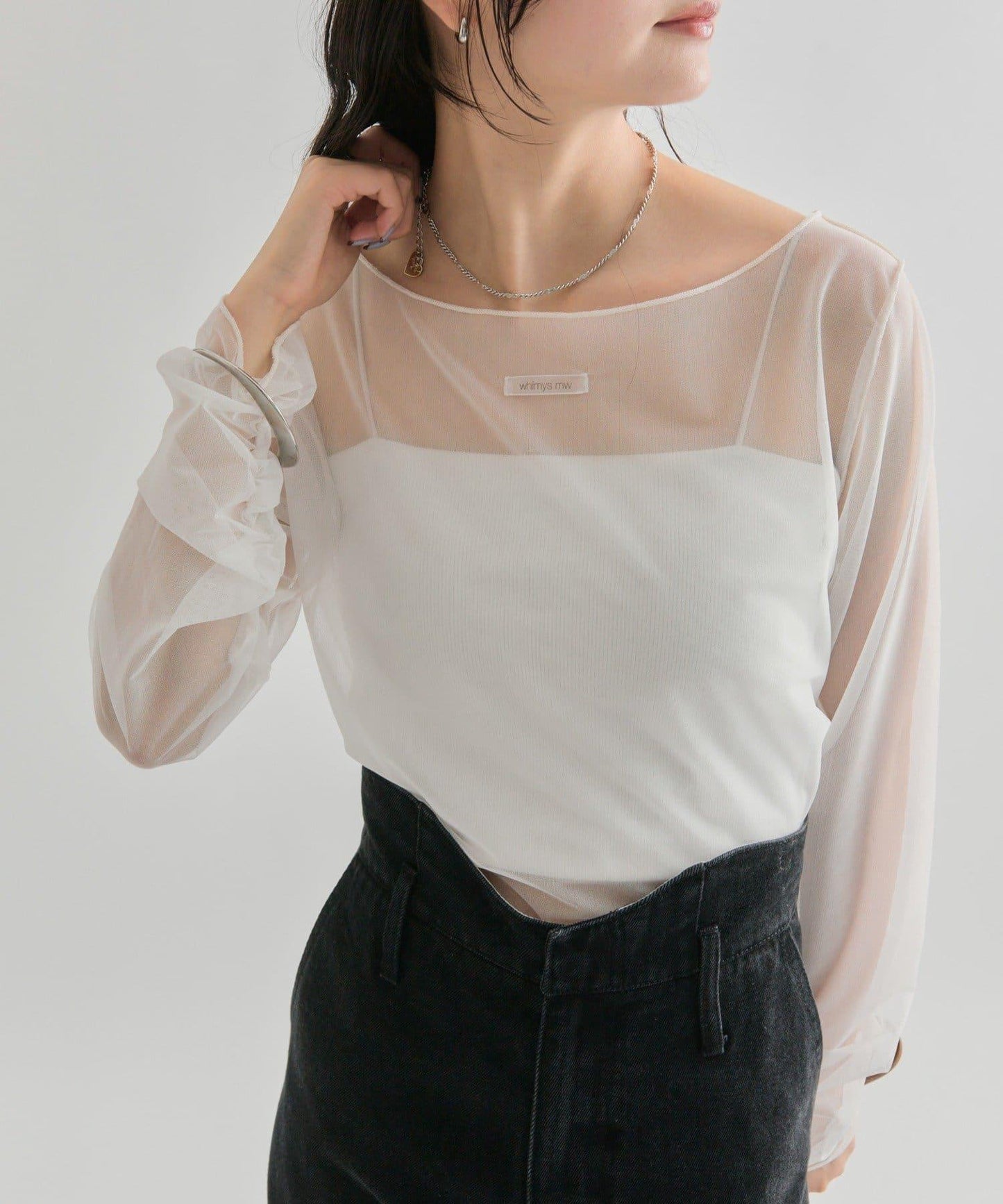 透視開衩網紗上衣