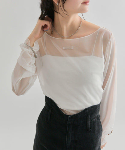 透視開衩網紗上衣