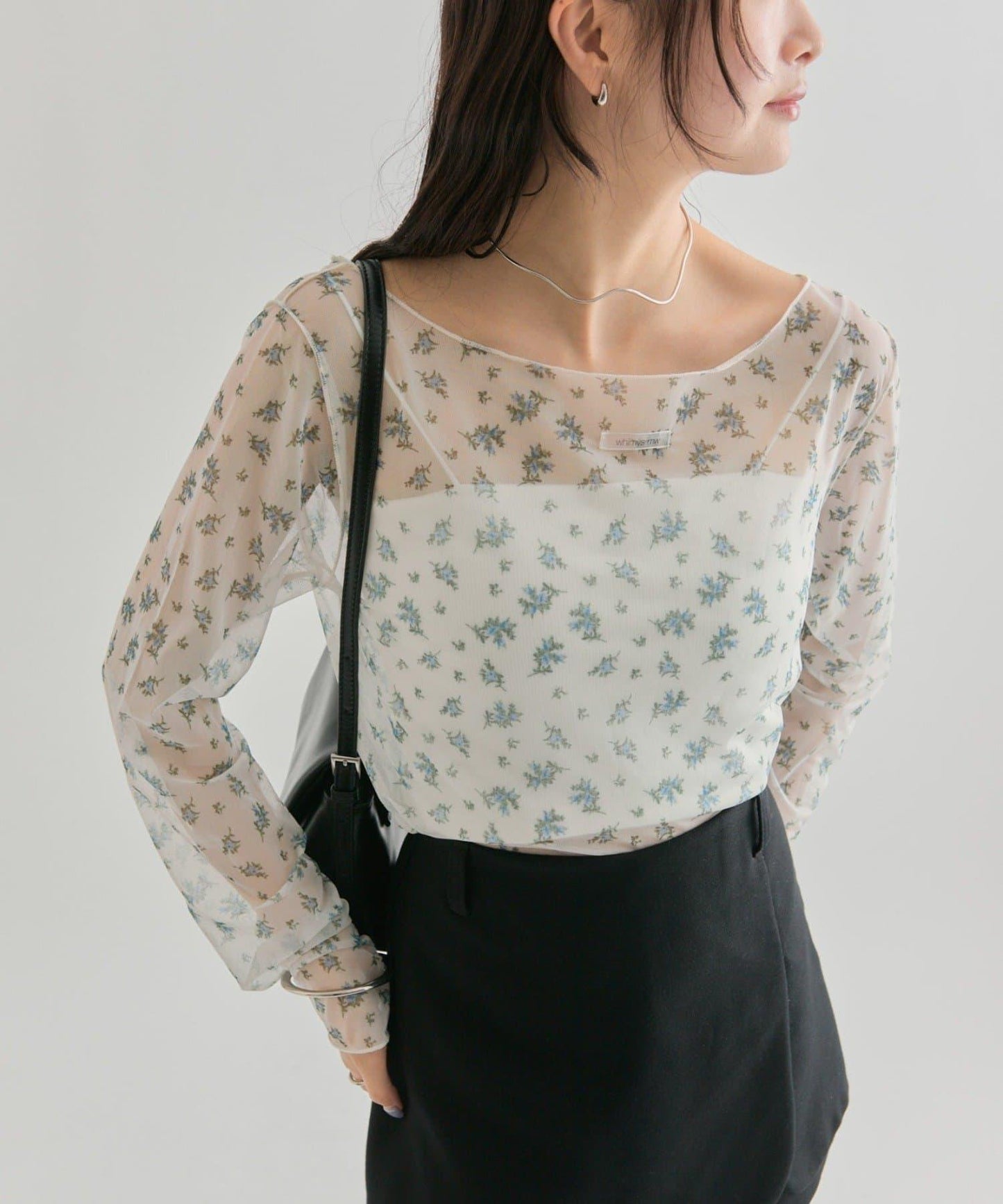 透視開衩網紗上衣