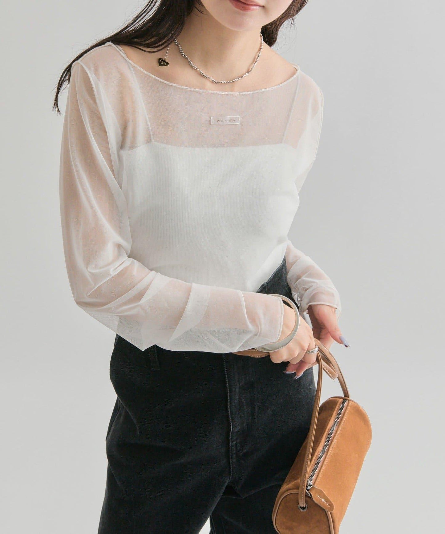 透視開衩網紗上衣