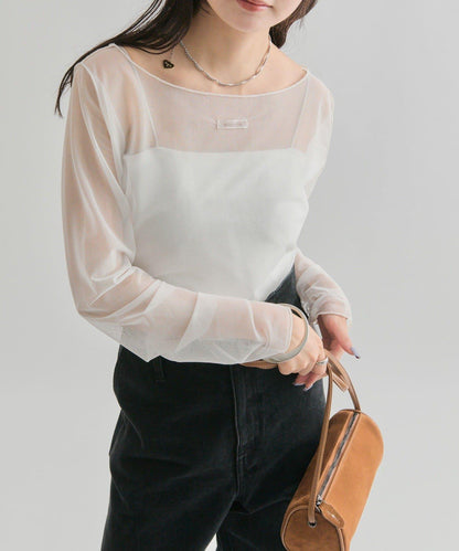 透視開衩網紗上衣